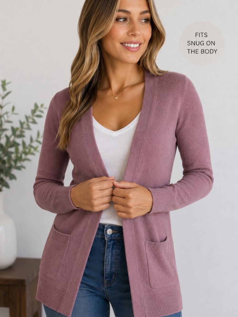 Love Tree Mauve Pink Open Front Knit Cardigan Size Large
